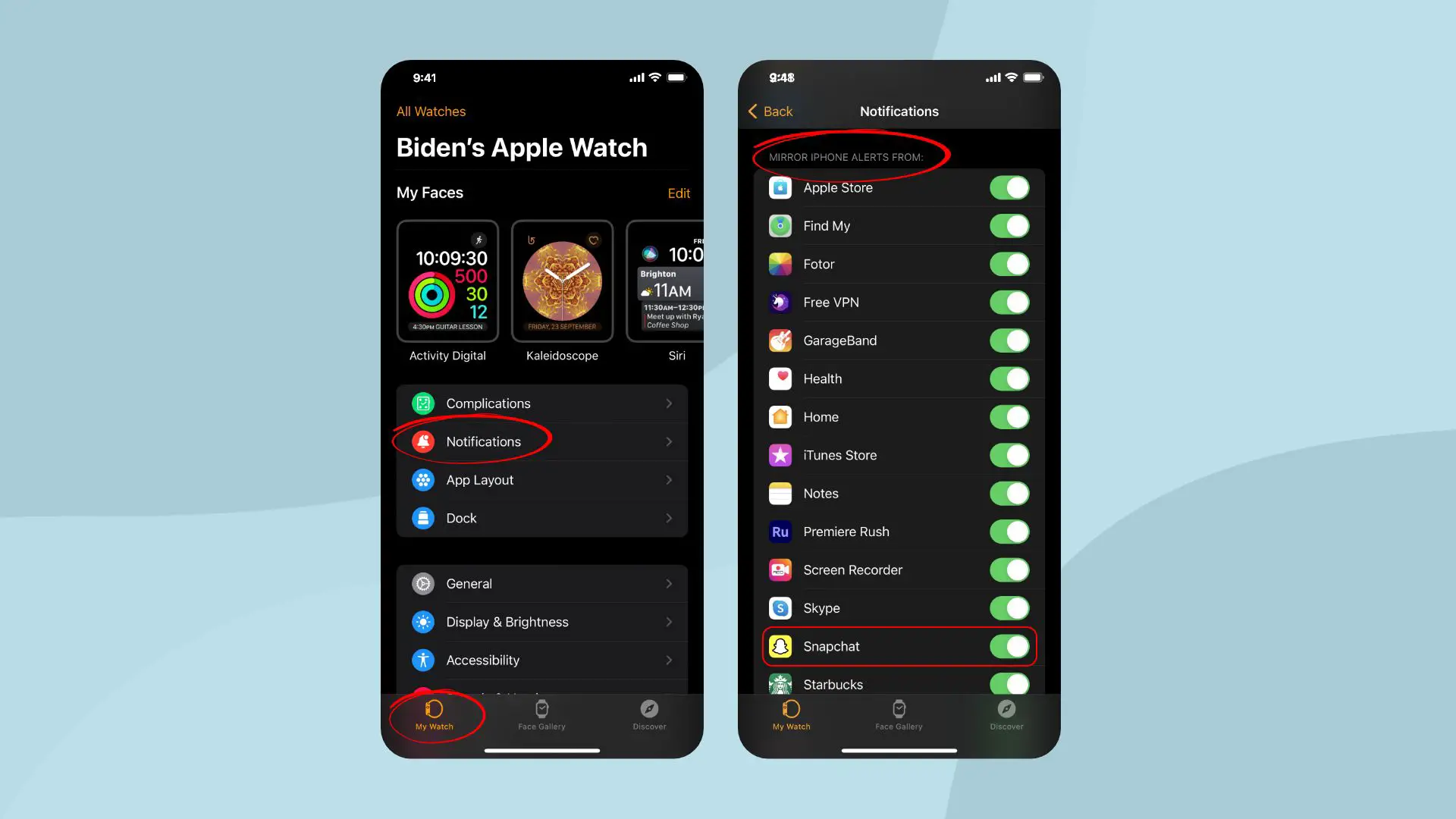 how to enable Snapchat notifications on Apple Watch