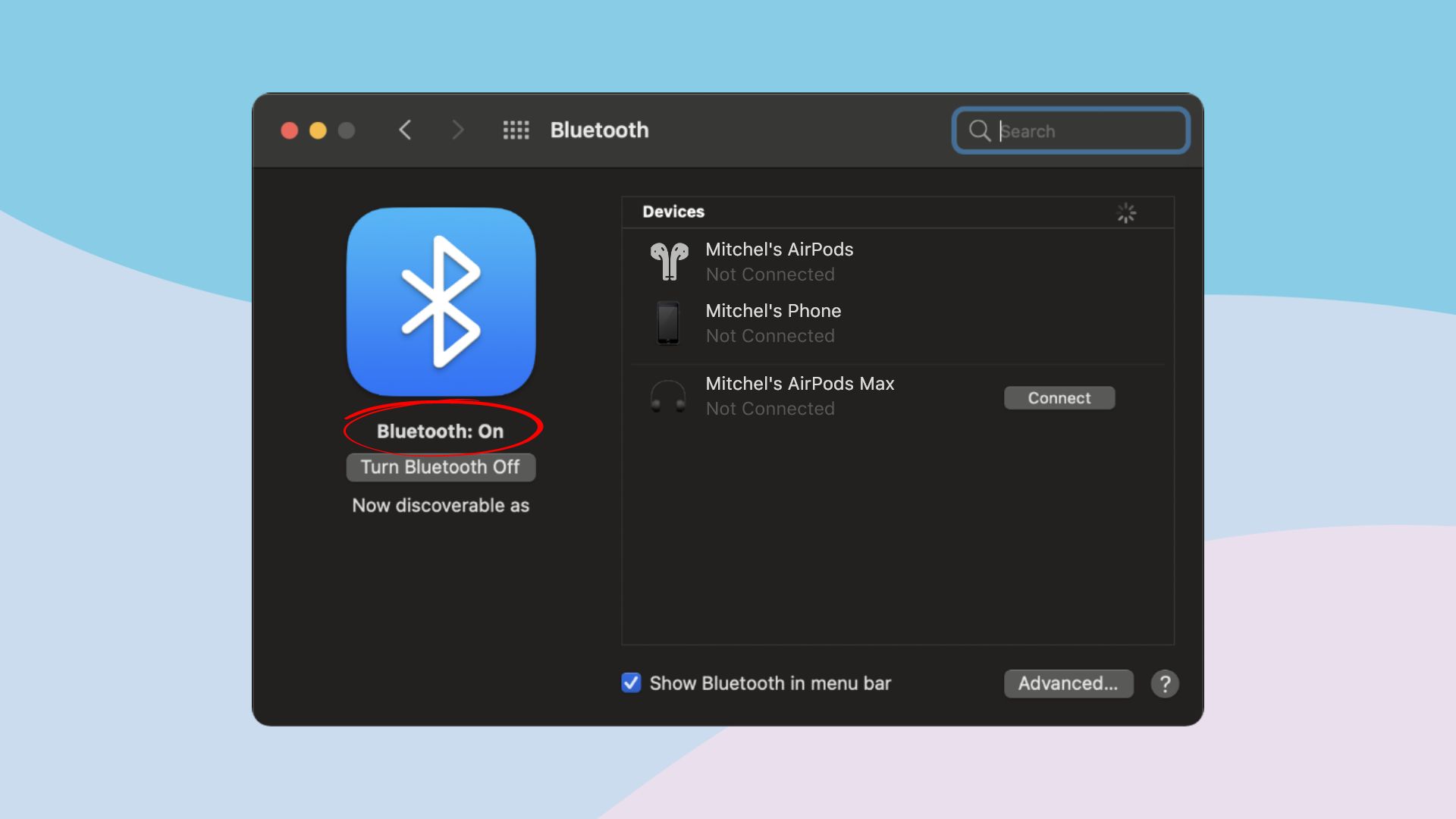 Showing Bluetooth option on Mac