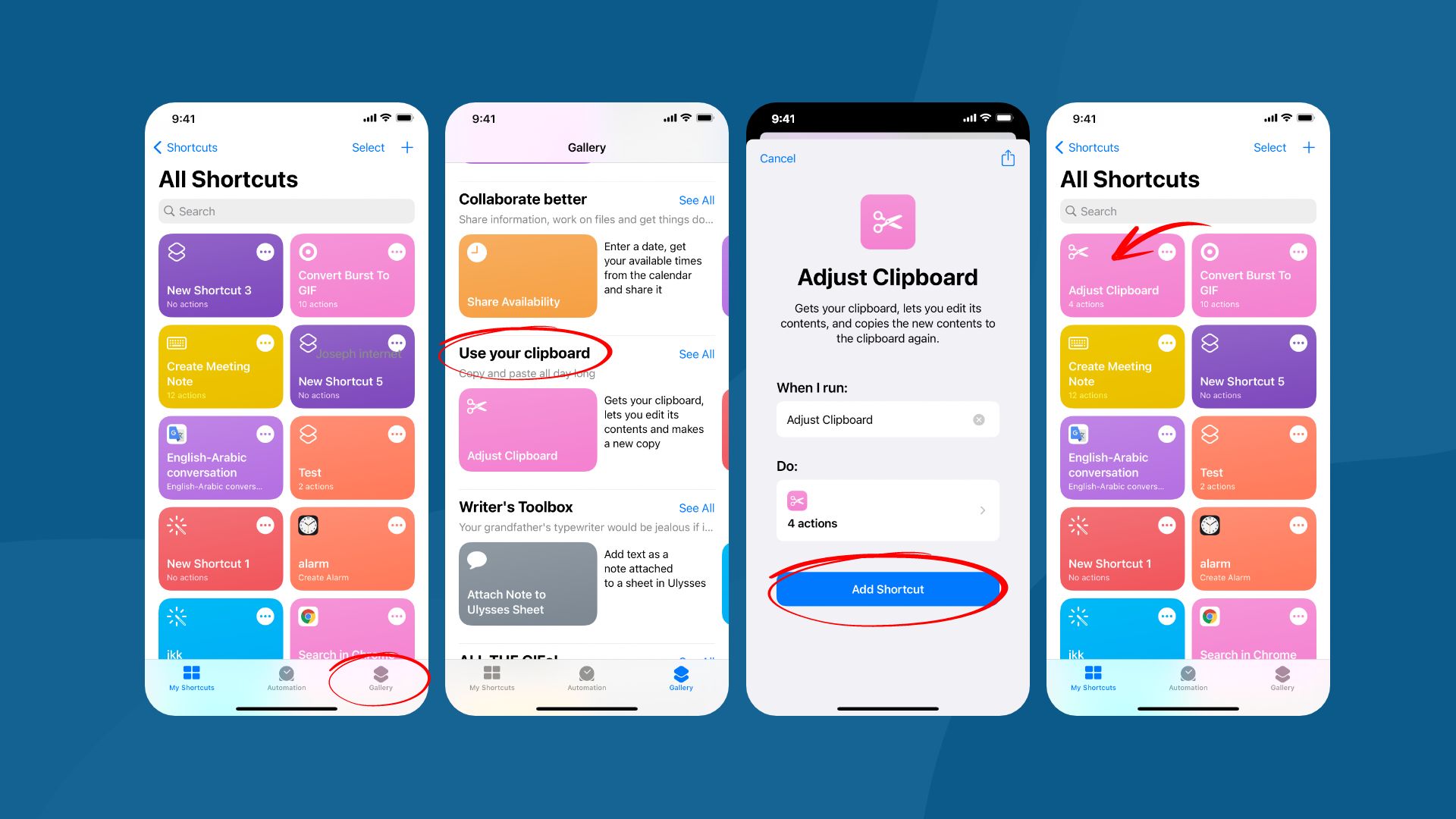 Steps on how to access clipboard on iPhone using the native Shortcuts app