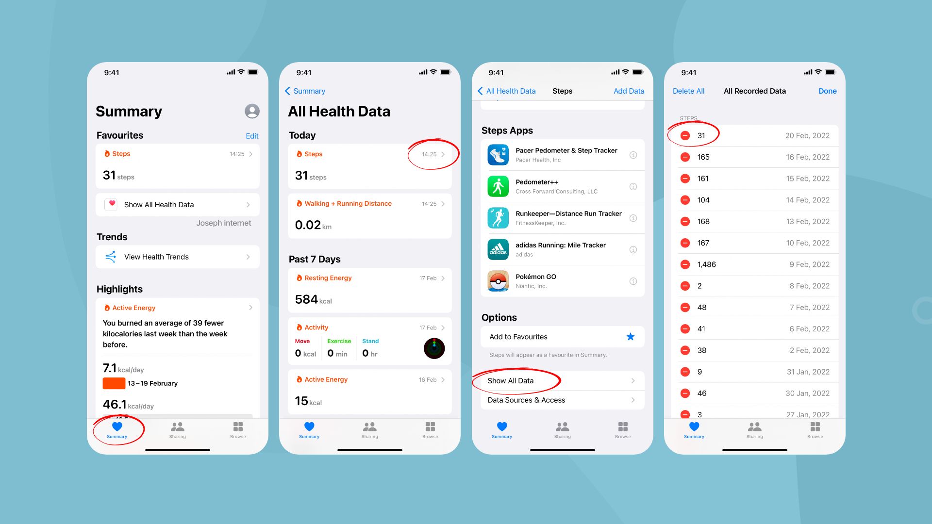 Steps on how to remove exercise minutes on Apple Watch via Health app on iPhone