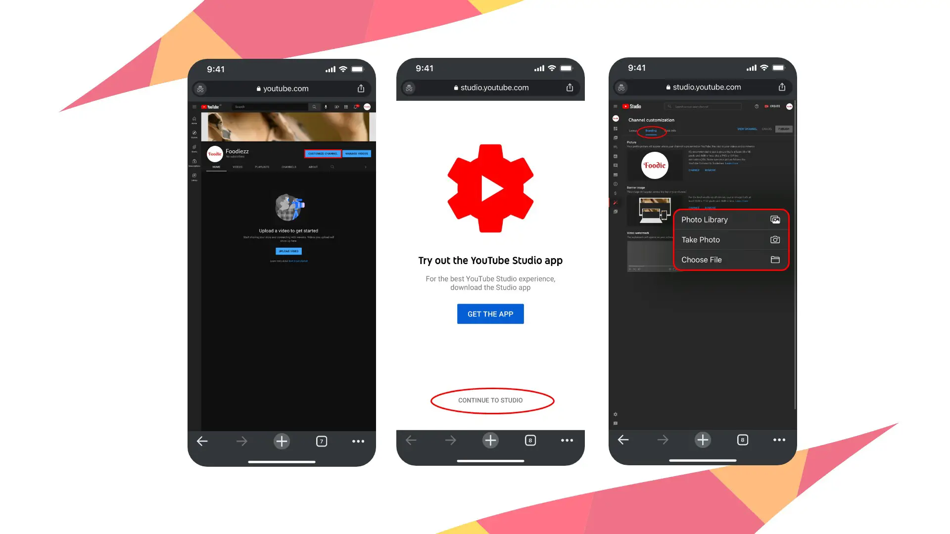 Steps on how to upload a YouTube banner from iPhone using Chrome browser 2