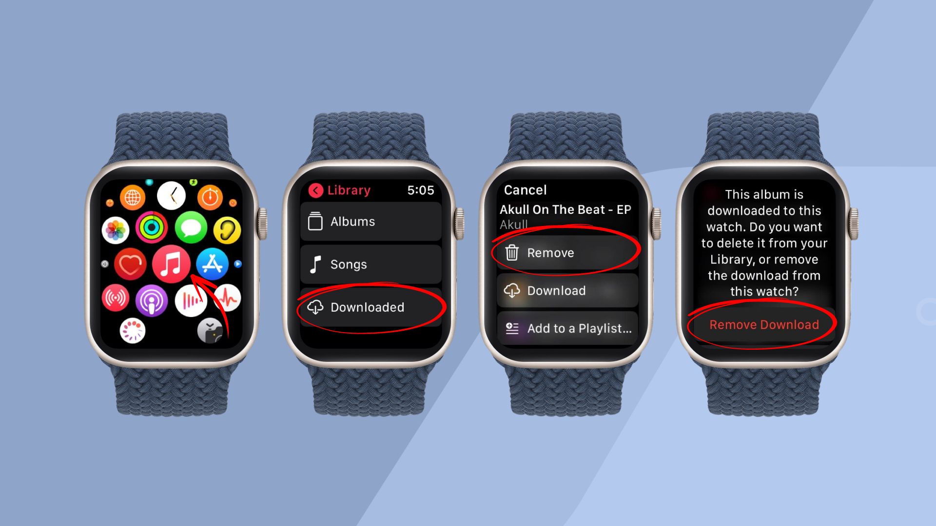 steps on how to remove music directly from an Apple Watch
