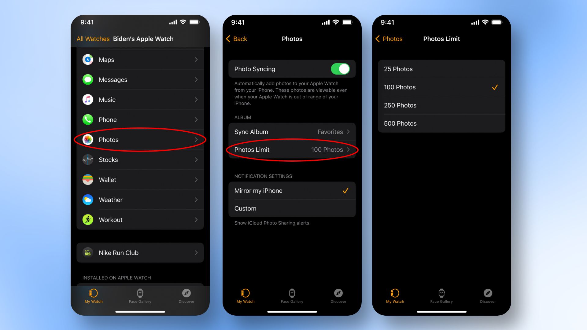 How to put a limit on photo storage on Apple Watch