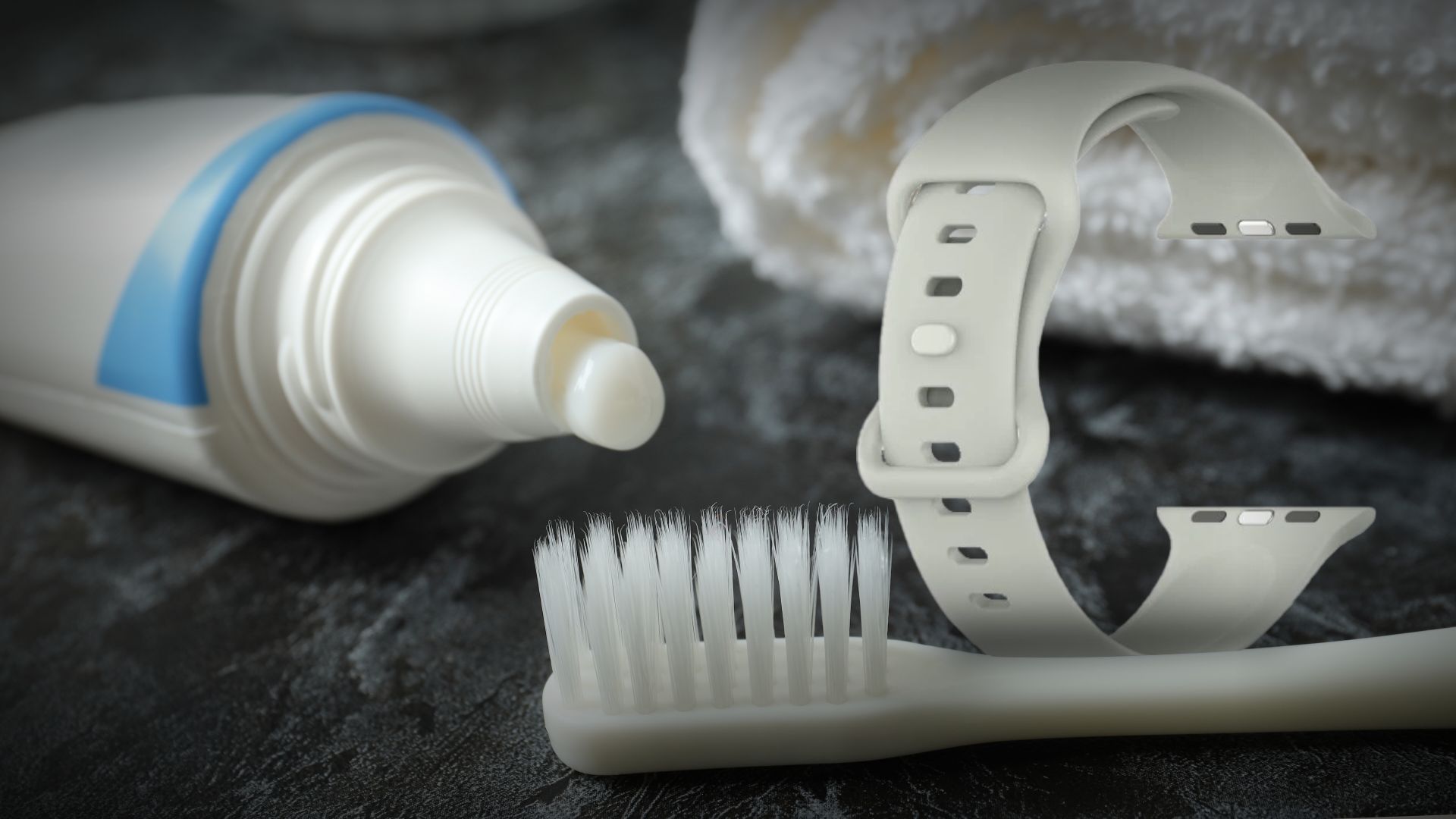 Step-by-step process on using toothpaste and toothbrush to clean silicone Apple Watch band