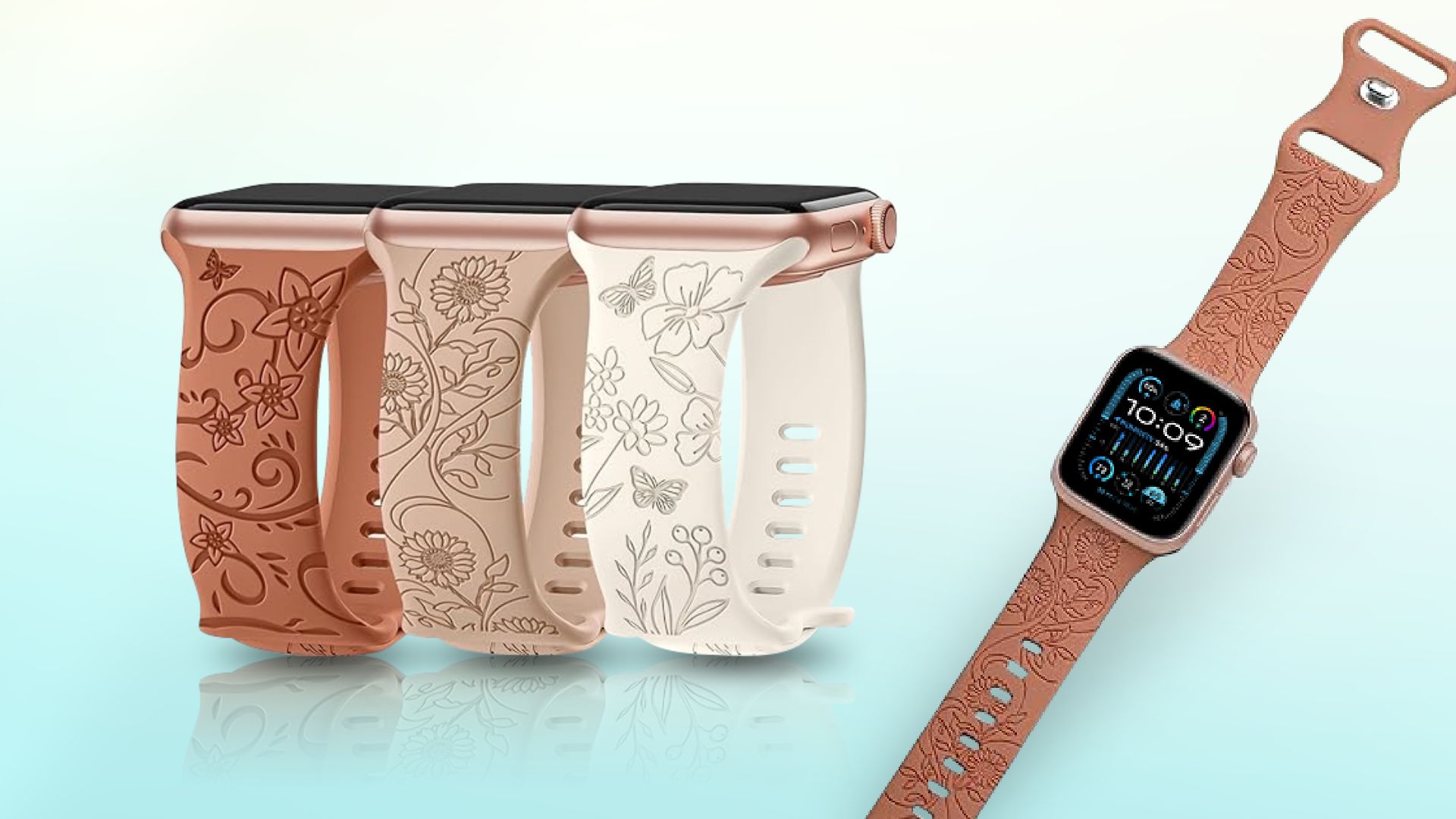 AMSKY 3 Pack Floral Engraved Bands