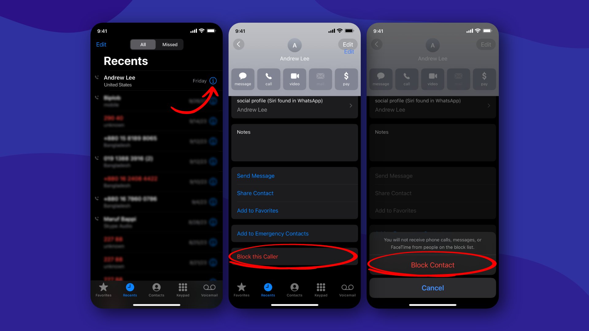 Blocking a number on an iPhone via the Phone app